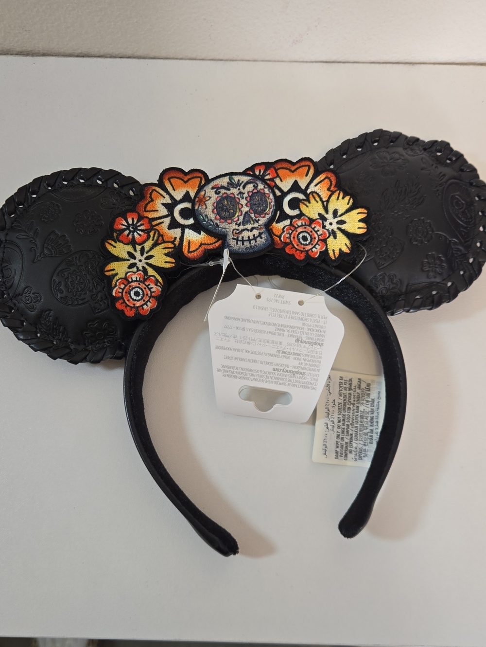 NWT DISNEY Coco Sugar Skull Ear Headband - Black with Orange & Yellow Flowers